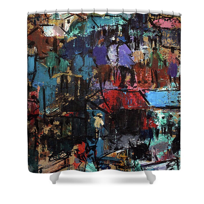  Shower Curtain featuring the painting This Is Us by Joe Maseko