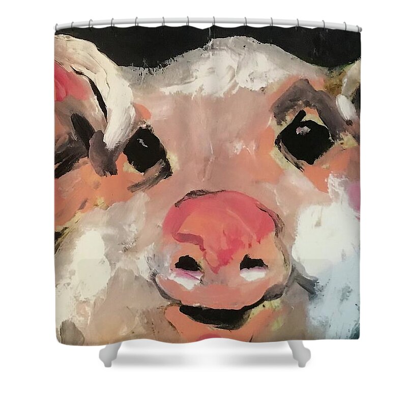 Pig Shower Curtain featuring the painting This Little Piggy by Elaine Elliott