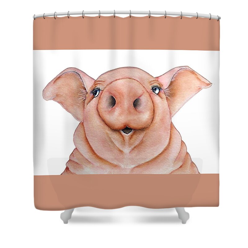Pigs Shower Curtain featuring the painting This Little Piggy Went To.... by Kelly Mills