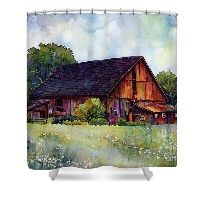 Barn Shower Curtain featuring the painting This Old Barn by Hailey E Herrera