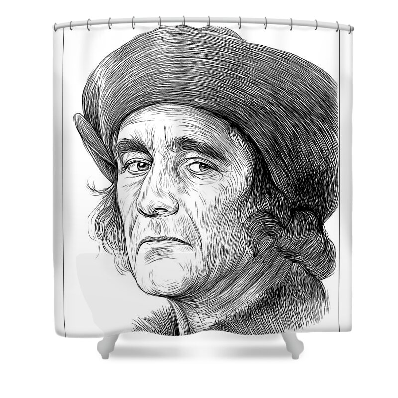 Thomas Cromwell Shower Curtain featuring the drawing Thomas Cromwell by Greg Joens