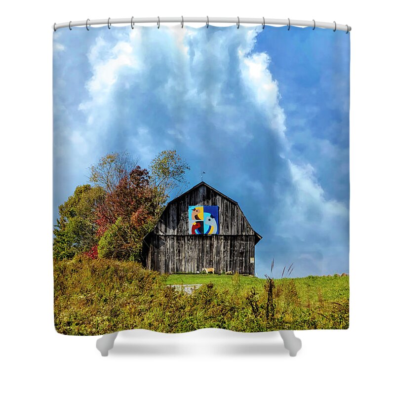 Virginia Shower Curtain featuring the photograph Three Birds Farm Barn Clouds by Debra and Dave Vanderlaan