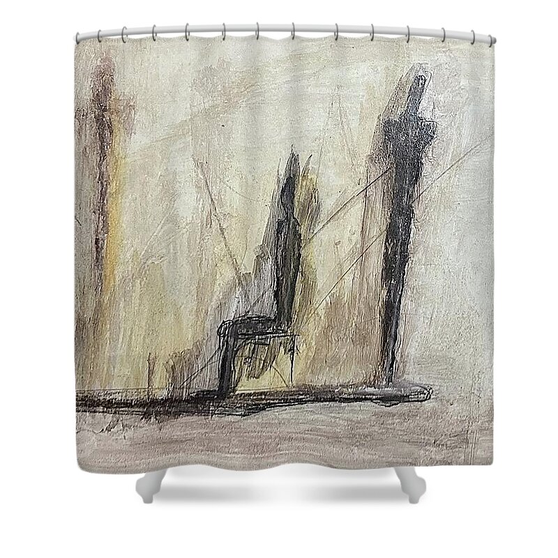 Drawing Shower Curtain featuring the drawing Three figures minus one by David Euler