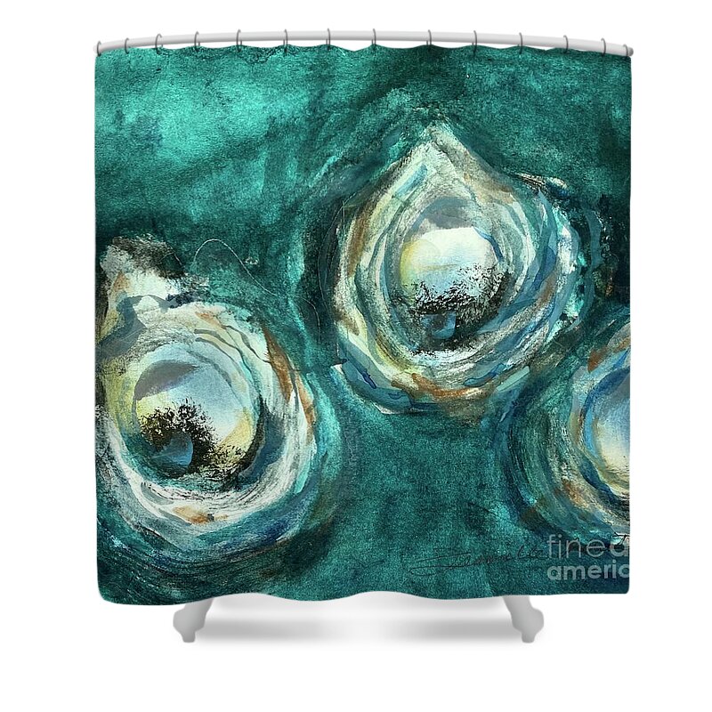 Louisiana Seafood Shower Curtain featuring the painting Three Oyster Cult by Francelle Theriot