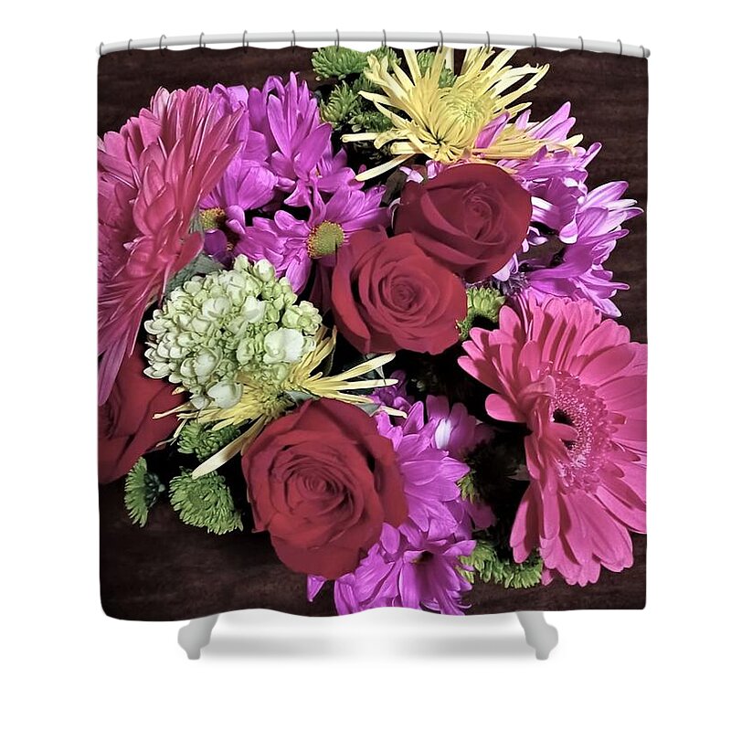 Floral Shower Curtain featuring the photograph Three Roses in Color by John Anderson
