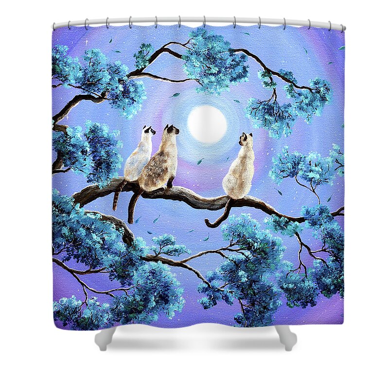 Cats Shower Curtain featuring the painting Three Siamese Cats in Moonlight by Laura Iverson