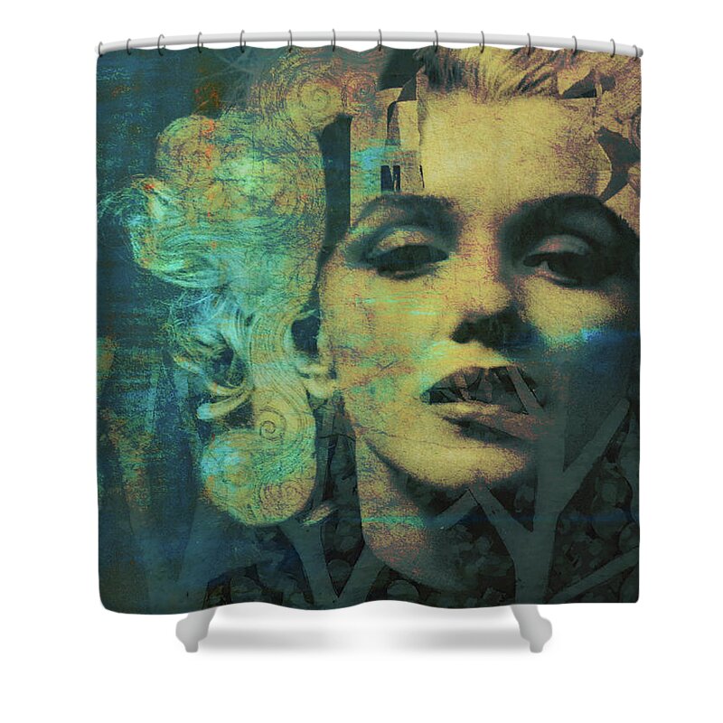 Marilyn Monroe Shower Curtain featuring the digital art Throw the needle and walk away, the soul of a nation torn away by Paul Lovering