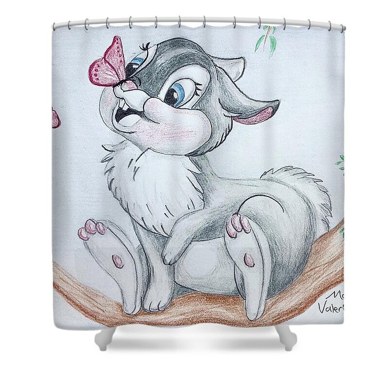 Prismacolor Shower Curtain featuring the drawing Thumper by Martin Valeriano