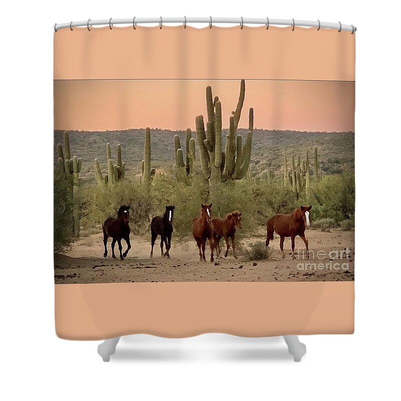 Salt River Wild Horses Shower Curtain featuring the digital art Thunder by Tammy Keyes