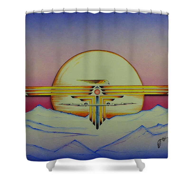 Thunderbird Shower Curtain featuring the mixed media Thunderbird by Kem Himelright