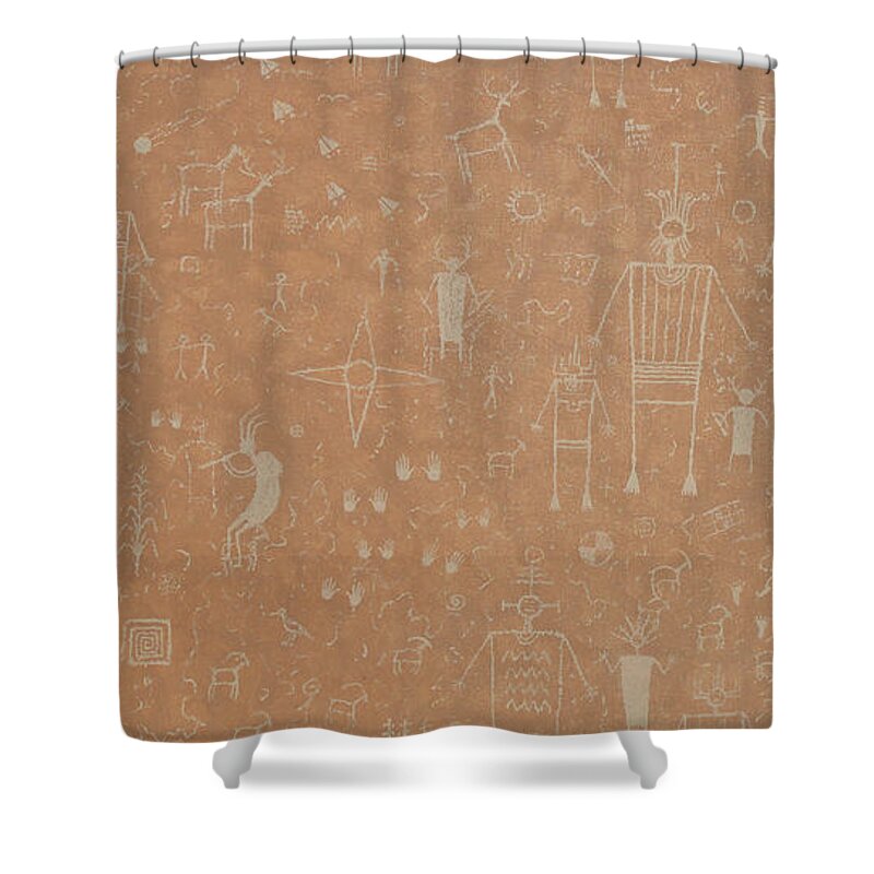 Ancient Rock Art Shower Curtain featuring the painting ThunderVisions #1 by Doug Miller