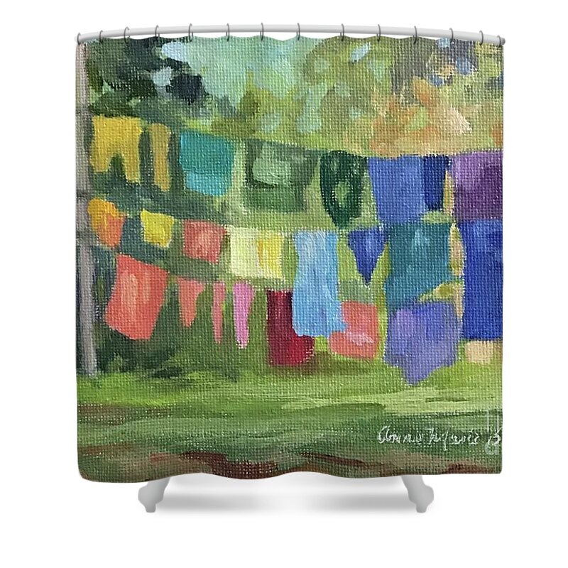 Tie Dye Shower Curtain featuring the painting Tie Dye with Kudzu by Anne Marie Brown