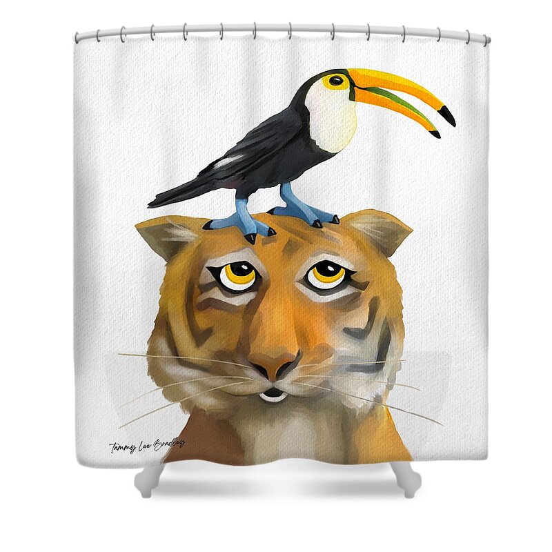 Tiger Shower Curtain featuring the painting Tiger and Toucan by Tammy Lee Bradley