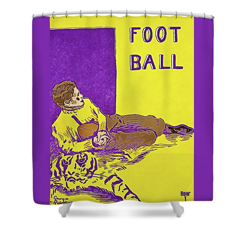 Louisiana Shower Curtain featuring the mixed media Tiger Foot Ball by Row One Brand