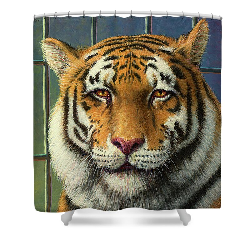 Tiger Shower Curtain featuring the painting Tiger in Trouble by James W Johnson