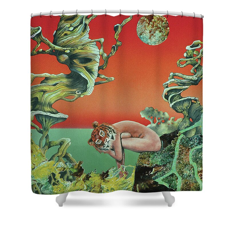 Tiger Lady Shower Curtain featuring the mixed media Tiger Lady by Pamela Kirkham