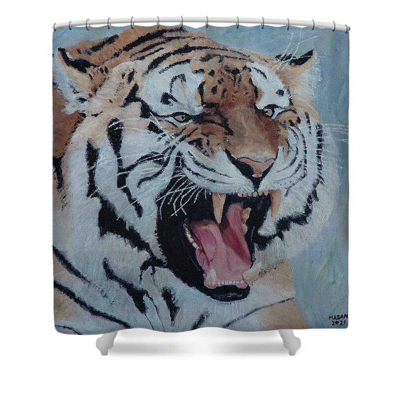 Cat Shower Curtain featuring the painting Tiger by Masami IIDA