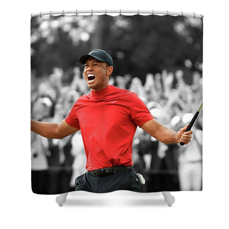 Tiger Woods Shower Curtain featuring the mixed media Tiger Woods 1b by Brian Reaves