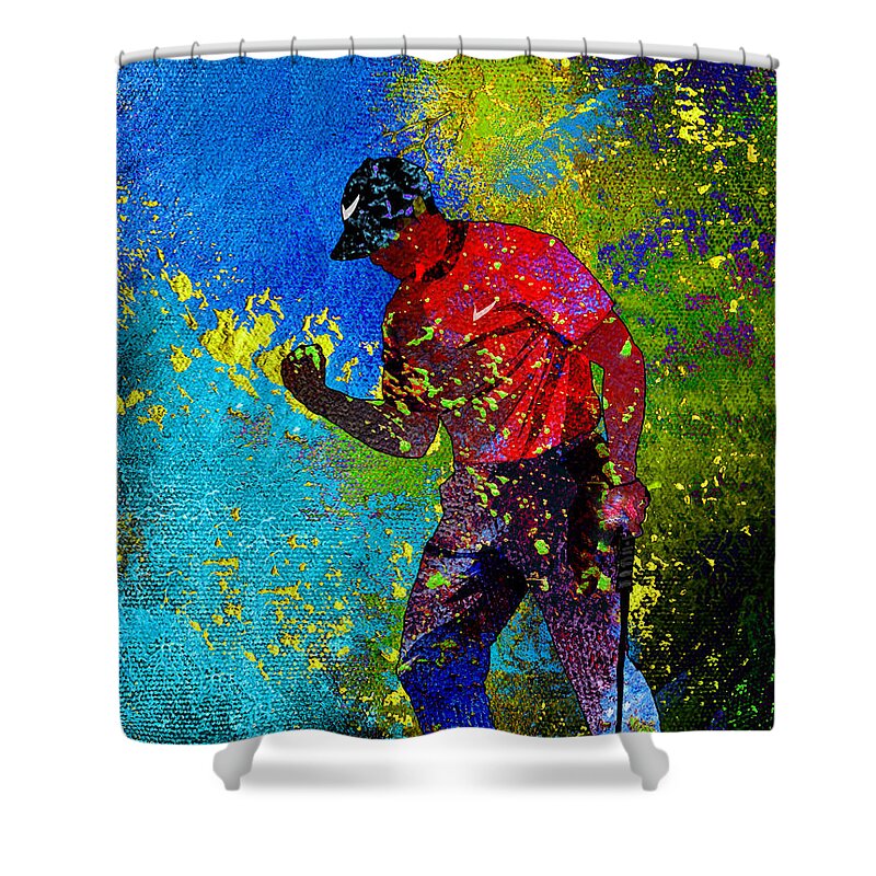 Tiger Shower Curtain featuring the painting Tiger Woods Dream 02 by Miki De Goodaboom