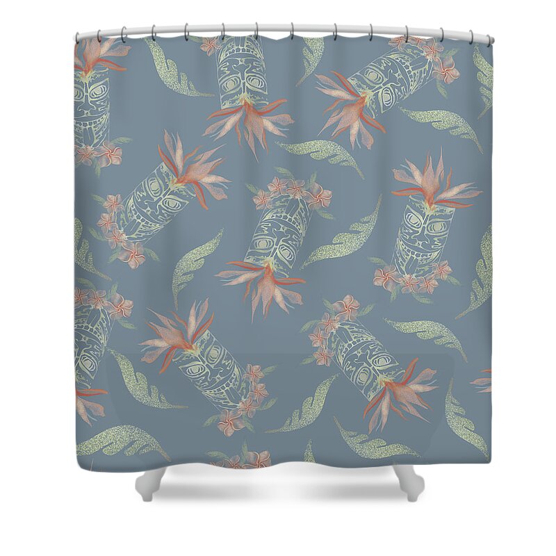 Tiki Shower Curtain featuring the digital art Tiki Floral Pattern by Sand And Chi