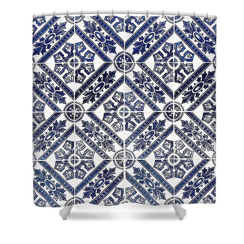Blue Tiles Shower Curtain featuring the digital art Tiles Mosaic Design Azulejo Portuguese Decorative Art XI by Irina Sztukowski