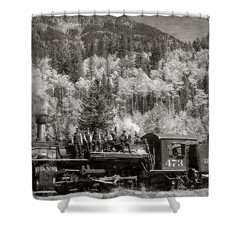 Durango Silverton Shower Curtain featuring the photograph Time Out For a Photo Op - black and white by Donna Kennedy
