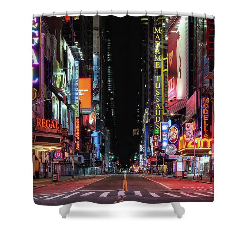 Times Square Shower Curtain featuring the photograph Times Square - Covid-19 by Randy Lemoine