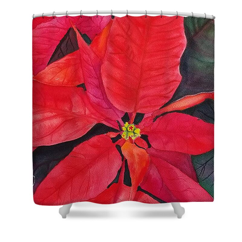 Poinsettia Shower Curtain featuring the painting Tis the Season by Ann Frederick