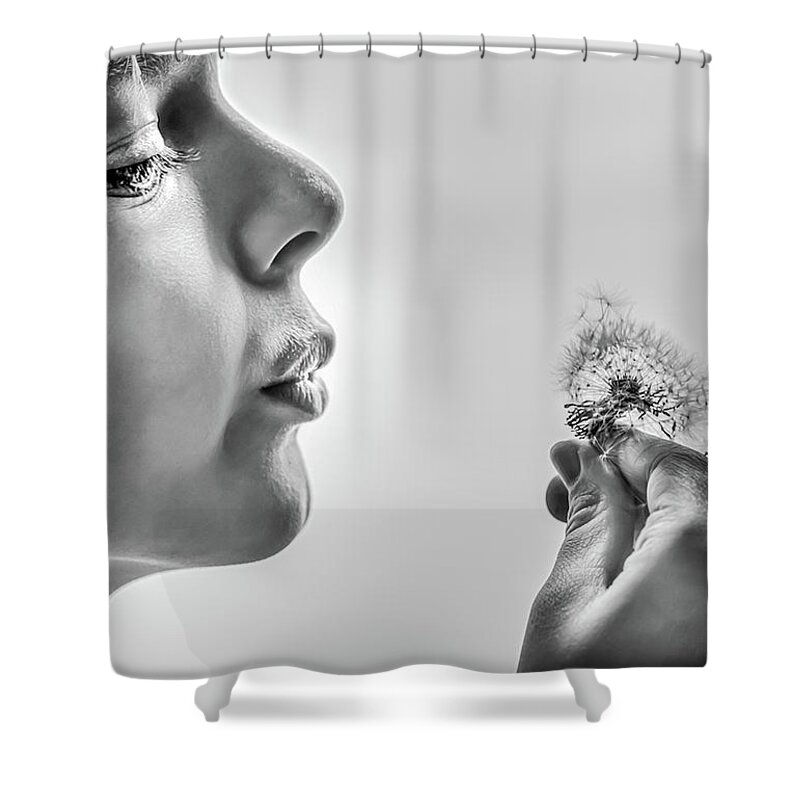 Dandelion Wishes Shower Curtain featuring the photograph To Make A Wish by Karen Wiles