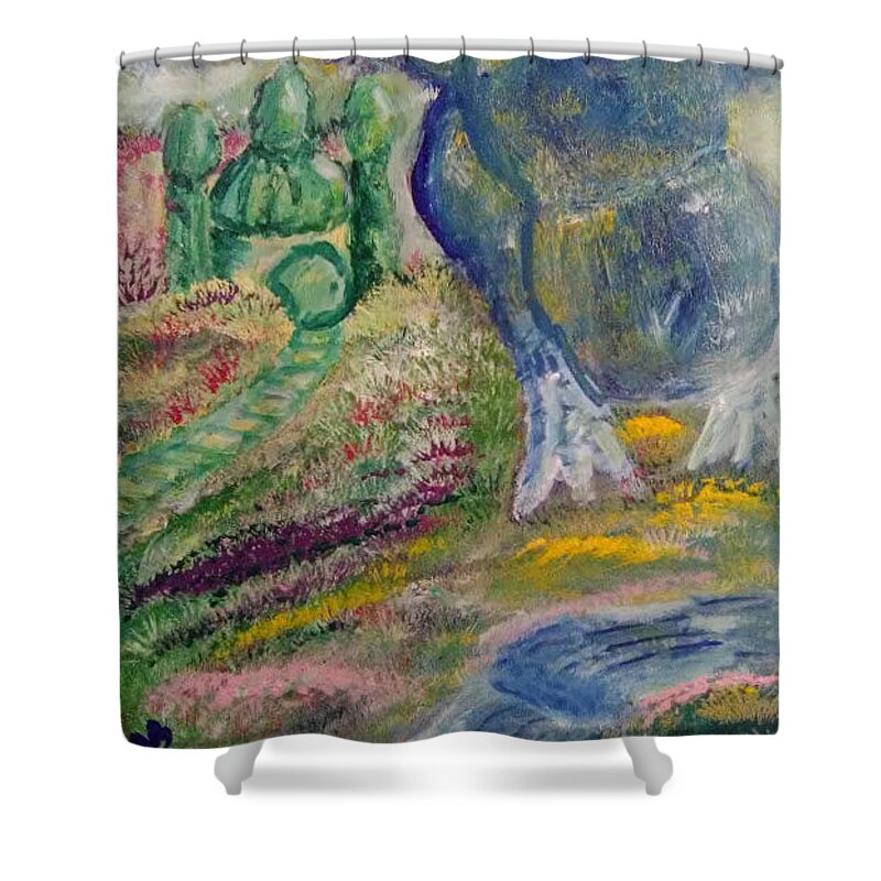 Nature Shower Curtain featuring the painting To the Emerald Castle by Andrew Blitman