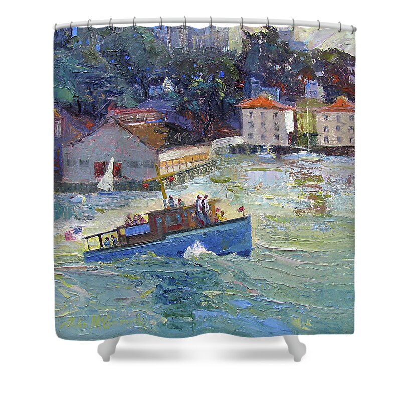 Golden Gate Shower Curtain featuring the painting To the Gate and Back by John McCormick