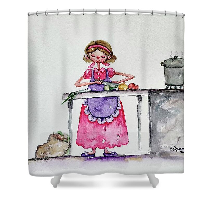 Lady Shower Curtain featuring the painting Todays Menu by Mikyong Rodgers