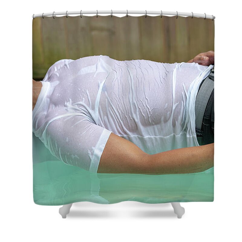 Toni Shower Curtain featuring the photograph Toni in Jeans, t-shirt by Jim Whitley