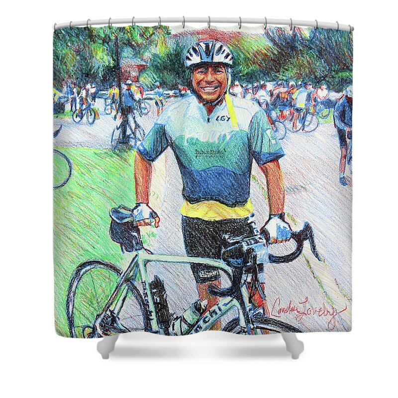 Tony Riding For Charity Shower Curtain featuring the drawing Tony Riding for Charity by Candace Lovely