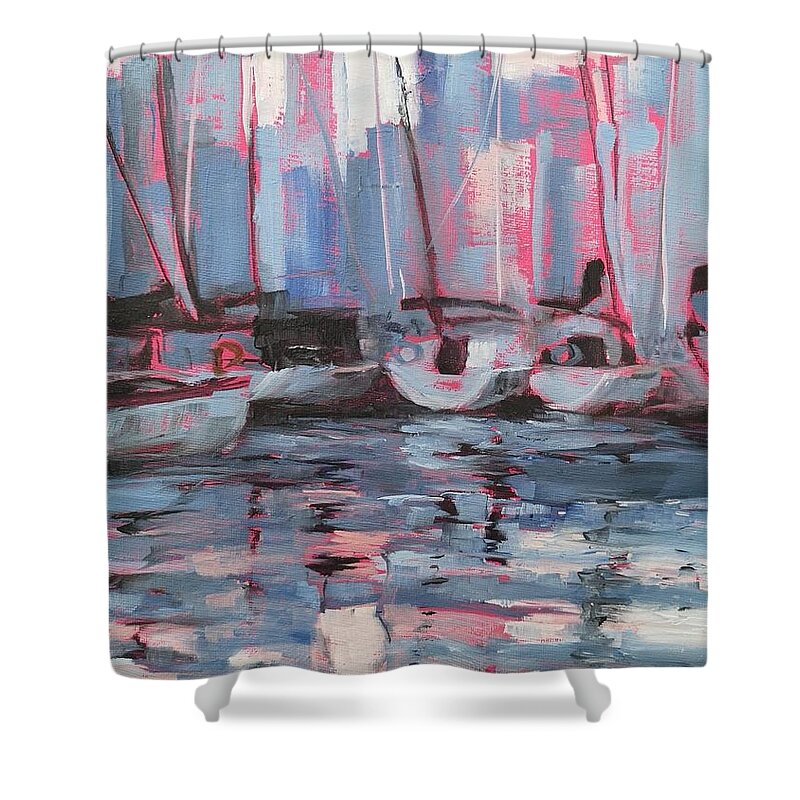 Toronto Harbour Shower Curtain featuring the painting Toronto Harbour by Sheila Romard