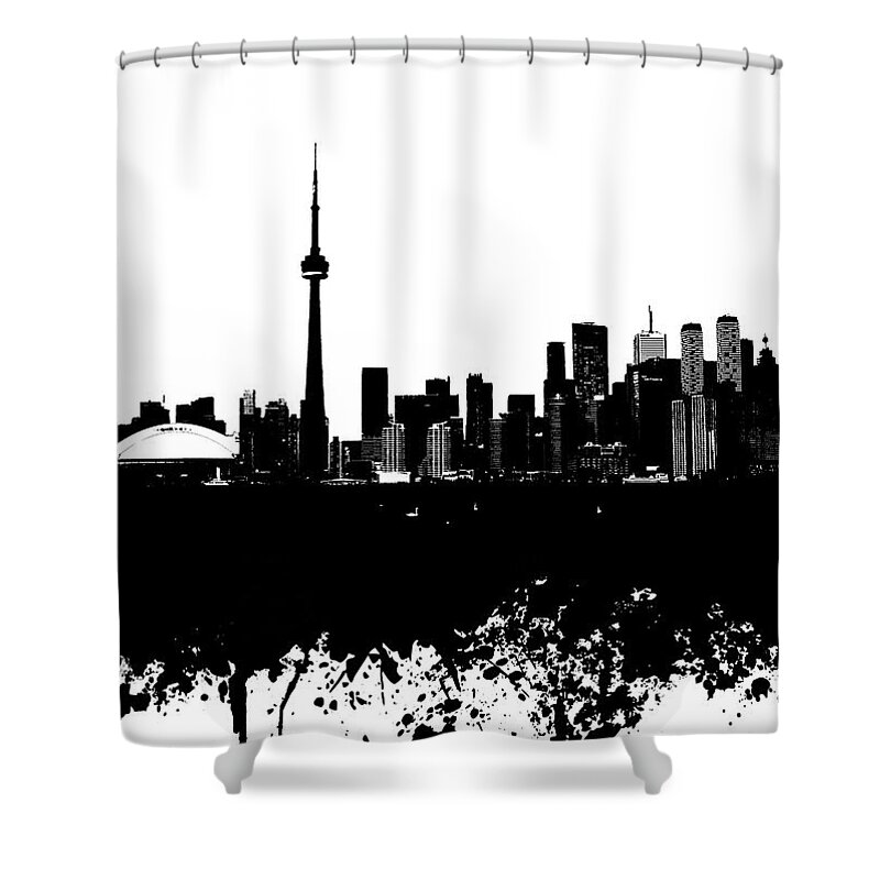 Toronto Shower Curtain featuring the mixed media Toronto Ontario Canada Black and White Skyline Design 245 by Lucie Dumas