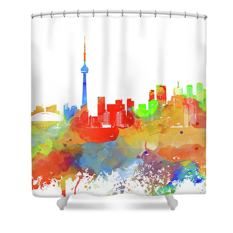 Toronto Shower Curtain featuring the mixed media Toronto Ontario Canada Multicolor Skyline Design 246 by Lucie Dumas