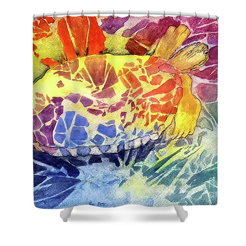 Eileen Kelly Shower Curtain featuring the painting Tortuga Time by Eileen Kelly