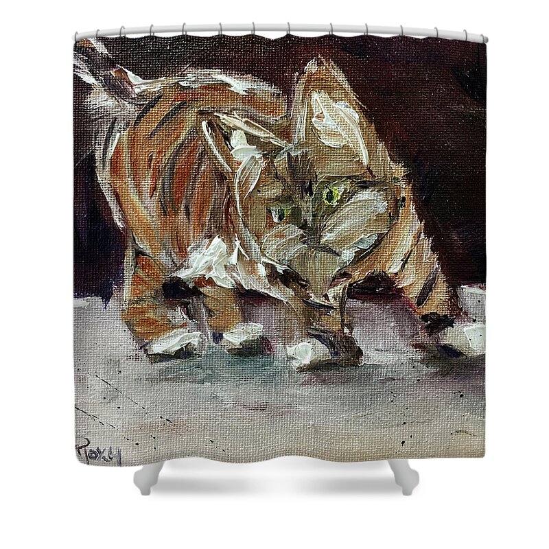Toulouse Shower Curtain featuring the painting Toulouse Tabby by Roxy Rich