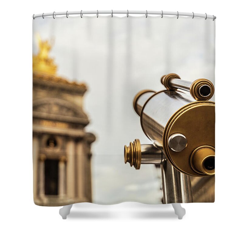 Antique Shower Curtain featuring the photograph Tourist telescope in Paris, France by Fabiano Di Paolo