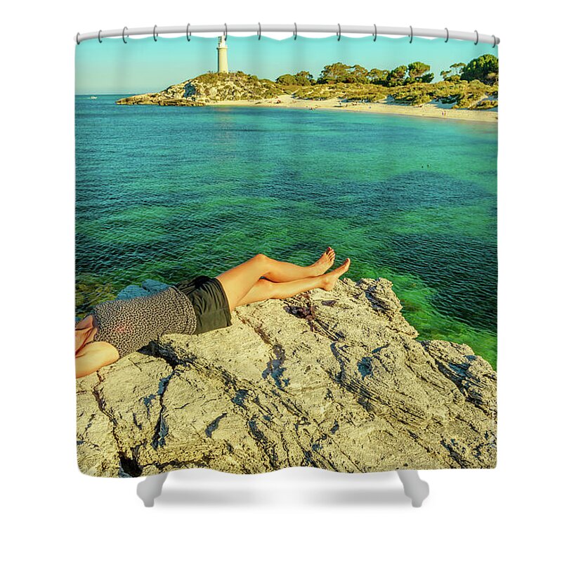 Australia Shower Curtain featuring the photograph Tourist woman at Rottnest Island by Benny Marty