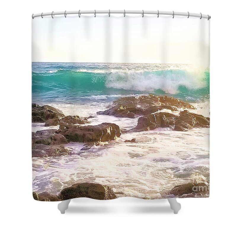 Ocean Shower Curtain featuring the mixed media Tourquoise Waters by Radine Coopersmith