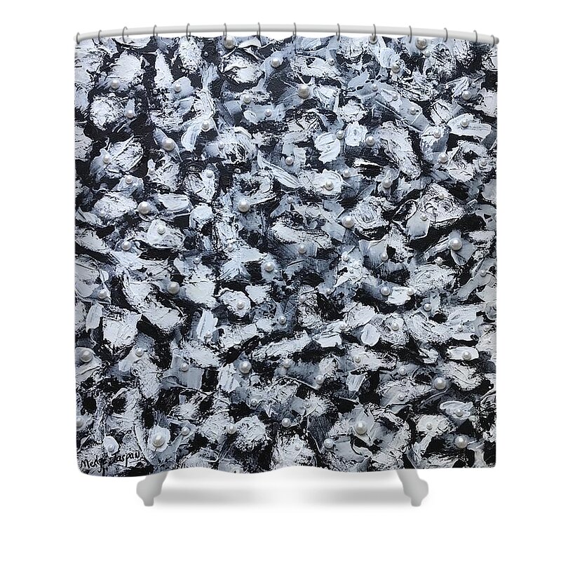 Black And White Shower Curtain featuring the painting Tout Simplement Chic by Medge Jaspan