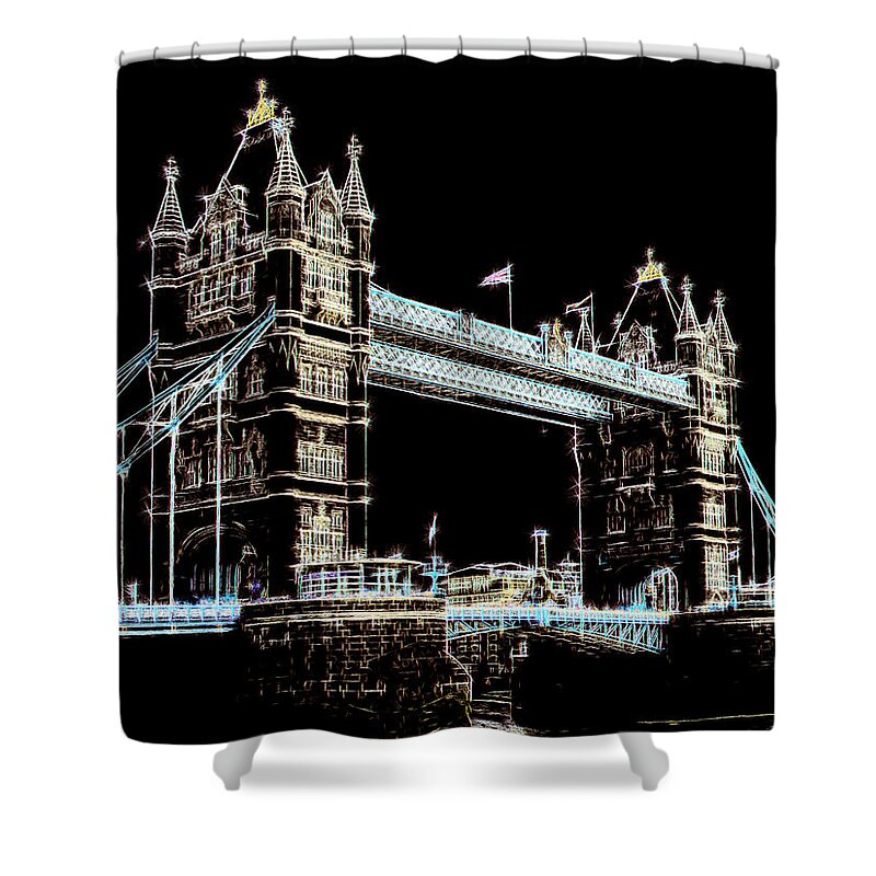 Richard Reeve Shower Curtain featuring the digital art Tower Bridge at Night by Richard Reeve