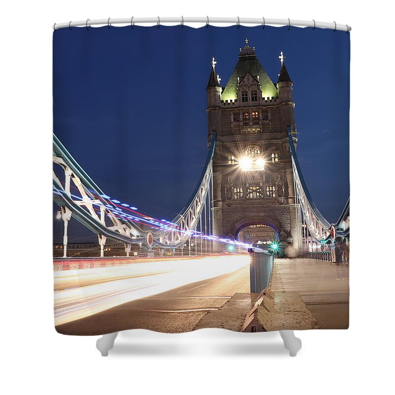 Sky Shower Curtain featuring the photograph Tower bridge in midnight by Vaclav Sonnek