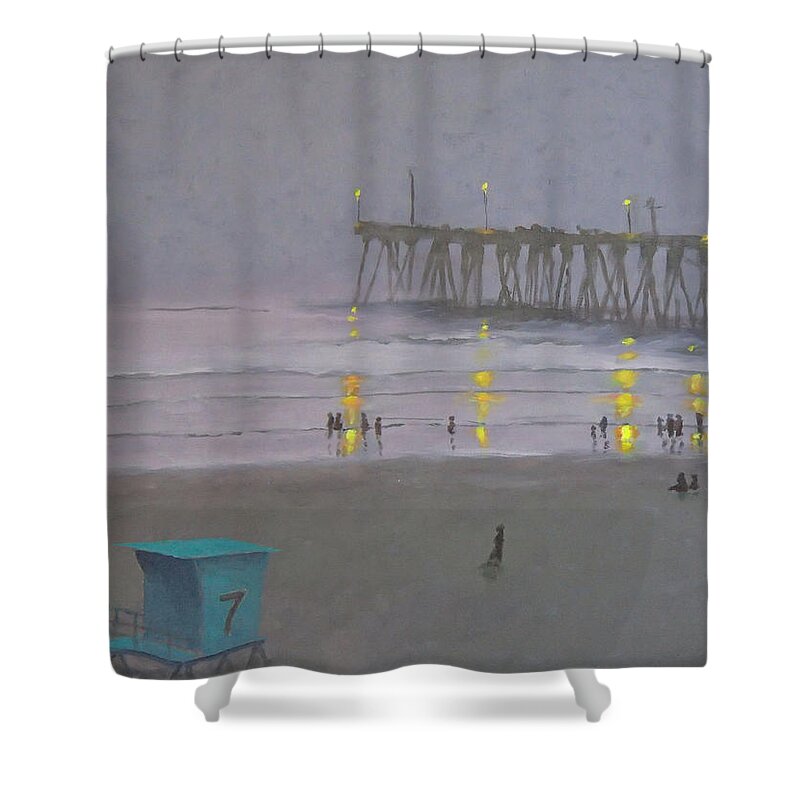 Evening Shower Curtain featuring the painting Tower Number Seven Evening by Philip Fleischer
