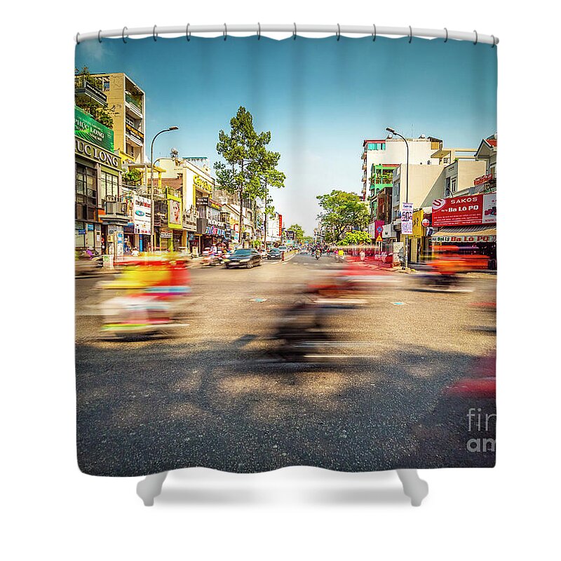Saigon Shower Curtain featuring the photograph Traffic at Ho Chi Minh City aka Saigon Intersection in Vietnam by Bryan Mullennix