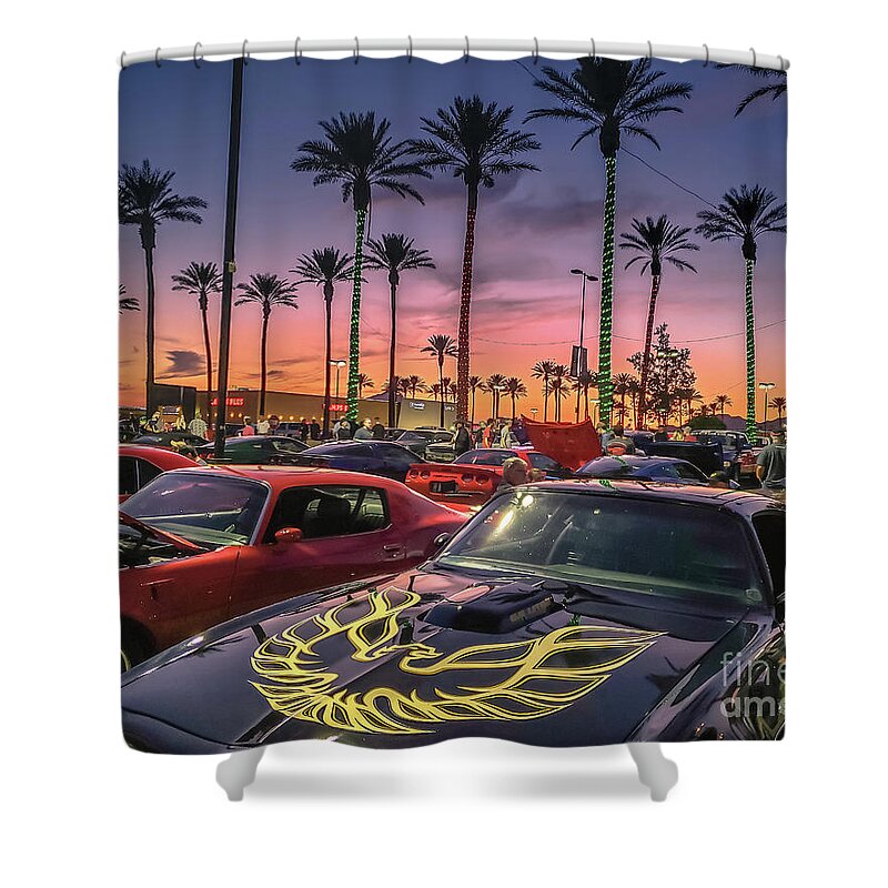 Pontiac Shower Curtain featuring the photograph TransAm Sunset by Darrell Foster