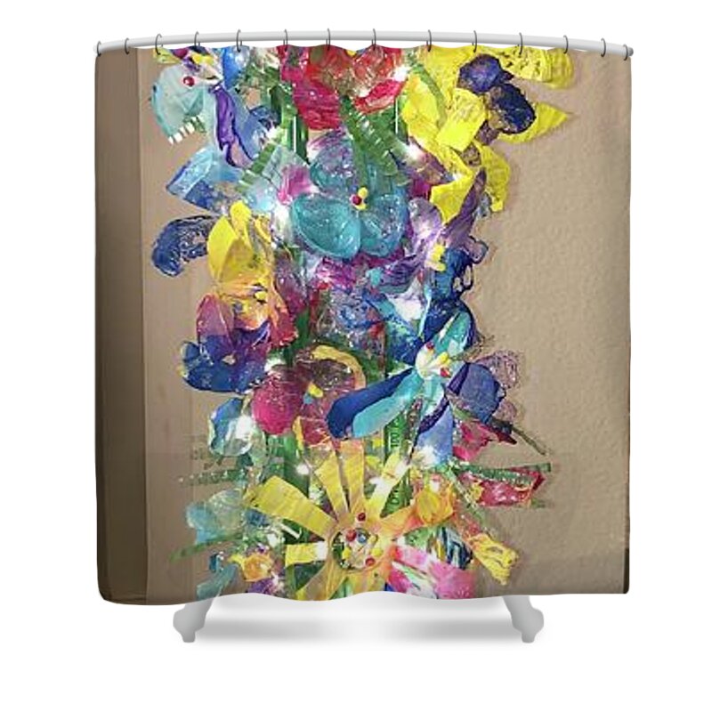 Recycle Shower Curtain featuring the sculpture Trashed Beauty by Cynthia King