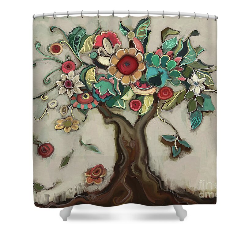 Tree Shower Curtain featuring the painting Tree and Plenty by Carrie Joy Byrnes